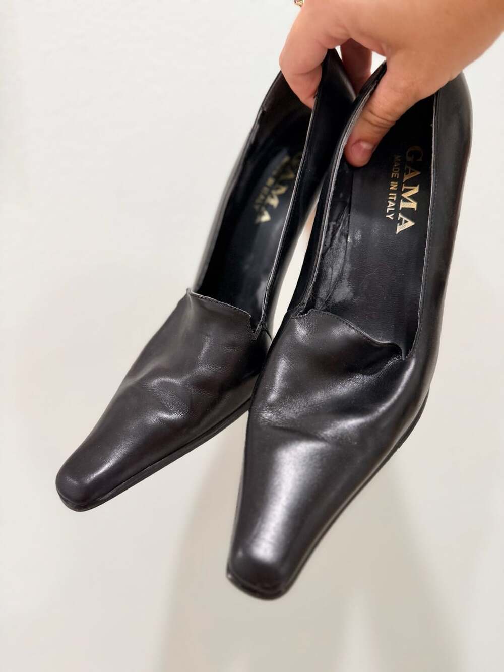 Gama Leather Heels Size 8 Black Pointed Toe Made In Italy Pumps
